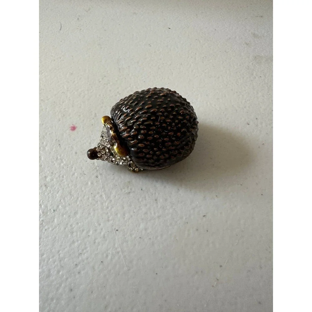 Bejeweled Hedgehog Hand Painted Enamel Collector's Magnetic Hinged Trinket Box